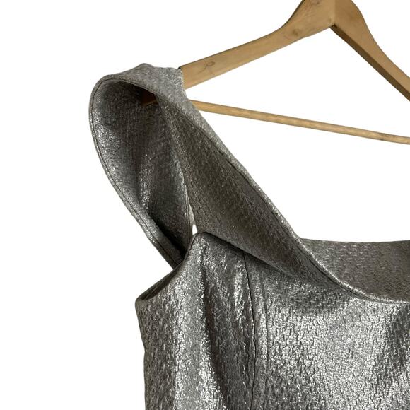 Mestiza New York Mona Silver Metallic Tweed Off the Shoulder Formal Gown 14 - Picture 7 of 12